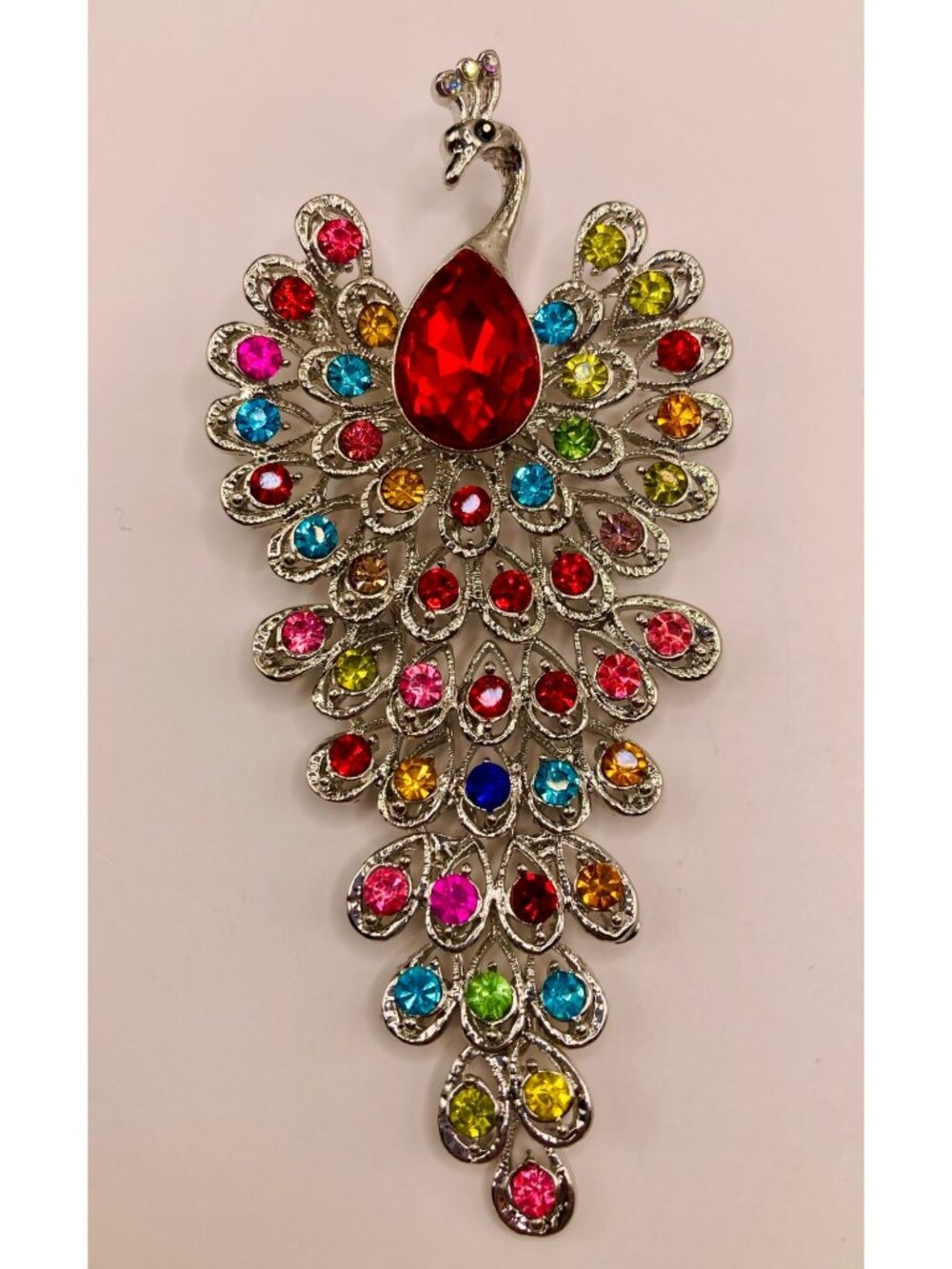 Colorful Crystal Peacock Brooch Pin Multicolor Rhinestones 5B